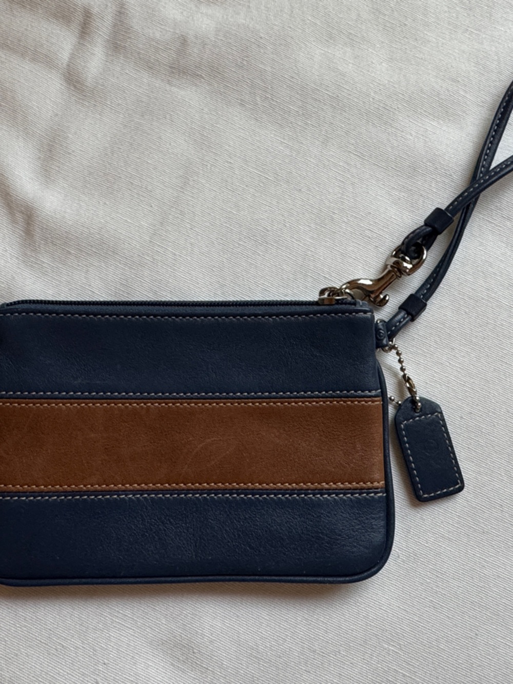 Coach Blue and Brown Leather Wristlet